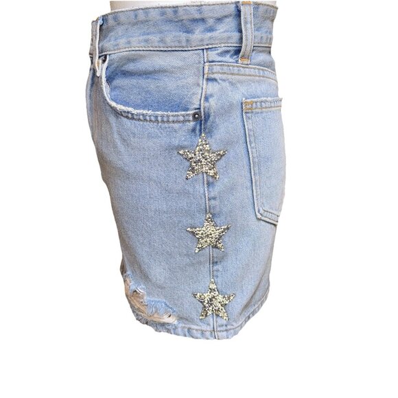 Carmar Colin Jean Skirt With Crystal Star Patches Size 25 MSRP $216 - Picture 4 of 10